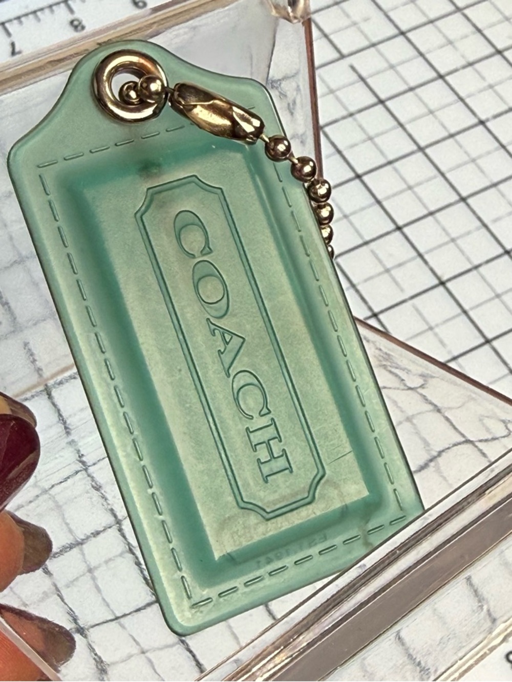 Coach Mint Green acrylic Key Tag with Gold Hardware